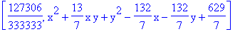 [127306/333333, x^2+13/7*x*y+y^2-132/7*x-132/7*y+629/7]